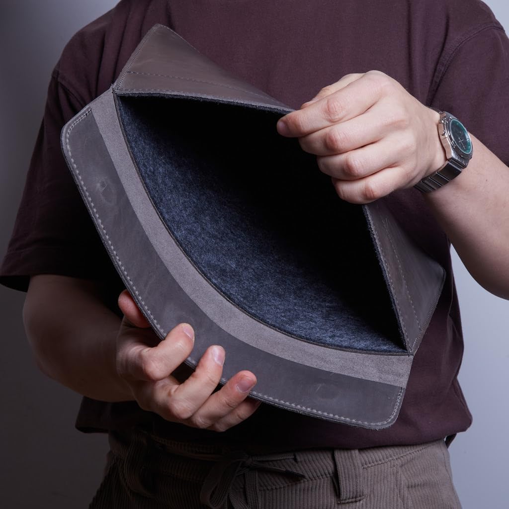 Grey Leather Laptop Case Made for MacBook Pro M4 16 inch Sleeve - Carrying Cases Compatible with MacBook Pro 16' M1 M2 M3 M4 Max A2141 A2485 A2780 A2991 2023 2024 2025 Genuine Vintage Leather, Gray