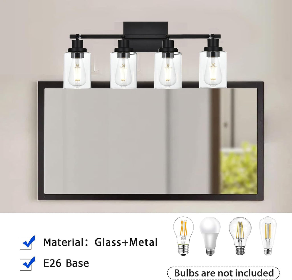 4-Light Track Lighting Kit Black Track Lighting Fixtures Bathroom Wall Sconces Ceiling Mount Kitchen Tracking Lights, Rotatable Spotlight with Clear Glass Shade for Kitchen Shop Hallway