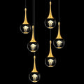 CHYING 6-Lights Pendant Lights Kitchen Island, Modern LED Dimmable Globe Crystal Jellyfish Teardrop Ceiling Pendant Chandelier for Dining Room Hallway Foyer Staircase, Gold Warm White