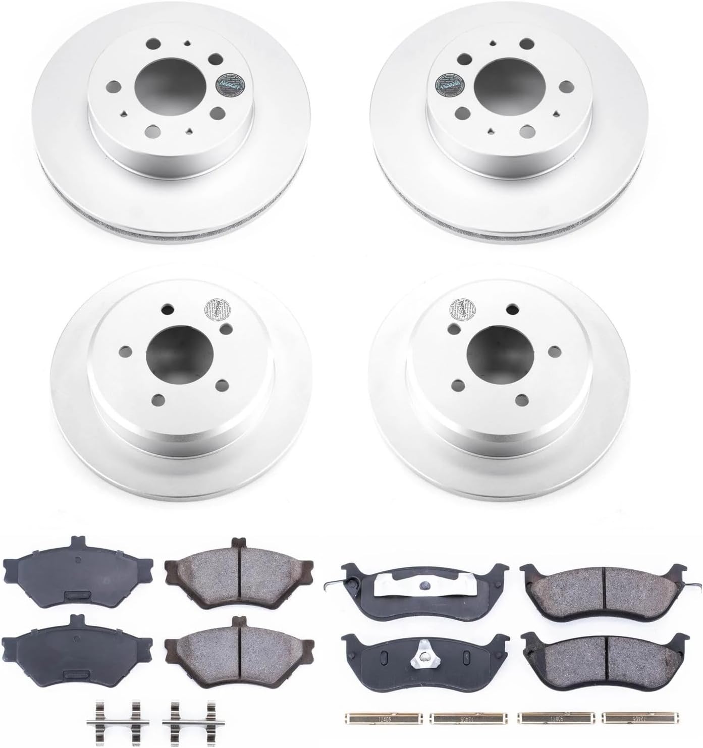 PowerStop Front and Rear Brake Kit for Ford Crown Victoria 1996-97 |Lincoln Town Car 1996-97 |Mercury Grand Marquis 1996-97 - Fully-Coated Disc Rotors with Z17 Ceramic Brake Pads Replacement, CRK2860