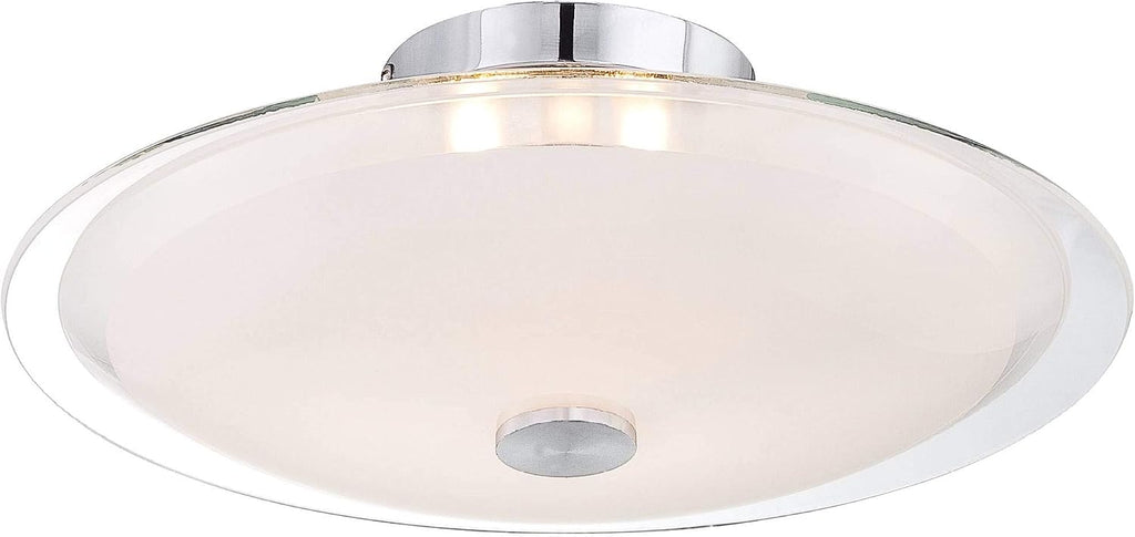 Possini Euro Design Glass Disk Modern Ceiling Light Semi-Flush Mount Fixture Chrome 15' Wide Clear Frosted Shade for House Bedroom Hallway Living Room Bathroom Dining Kitchen