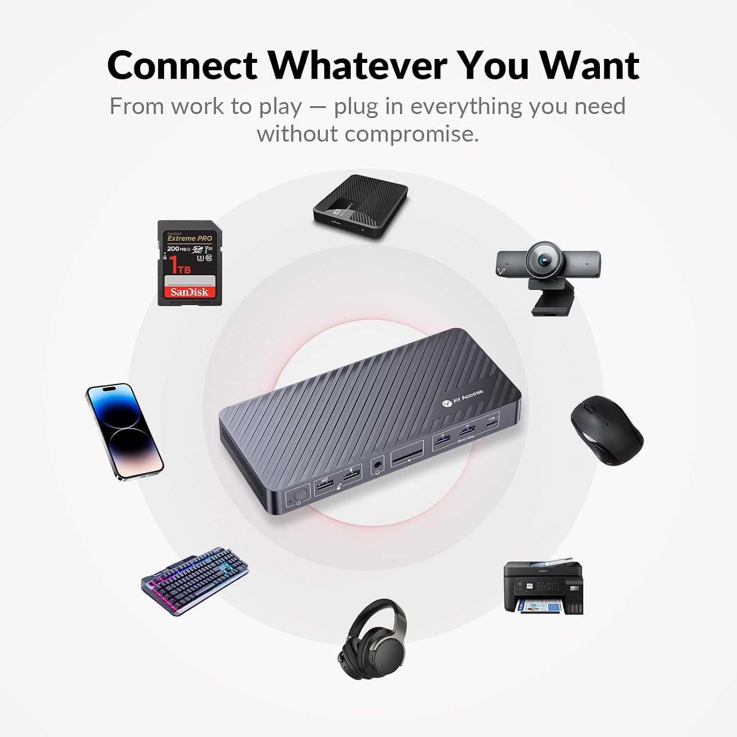 AV Access Docking Station 3 Monitors, 8K@30Hz Single Display, Triple 4K Display (2DP/1HDMI), USB C Dock with 100W Laptop Charging, 10Gbps USB C/A, Ethernet, Audio, SD, for MacBook/Chrome/Dell/HP