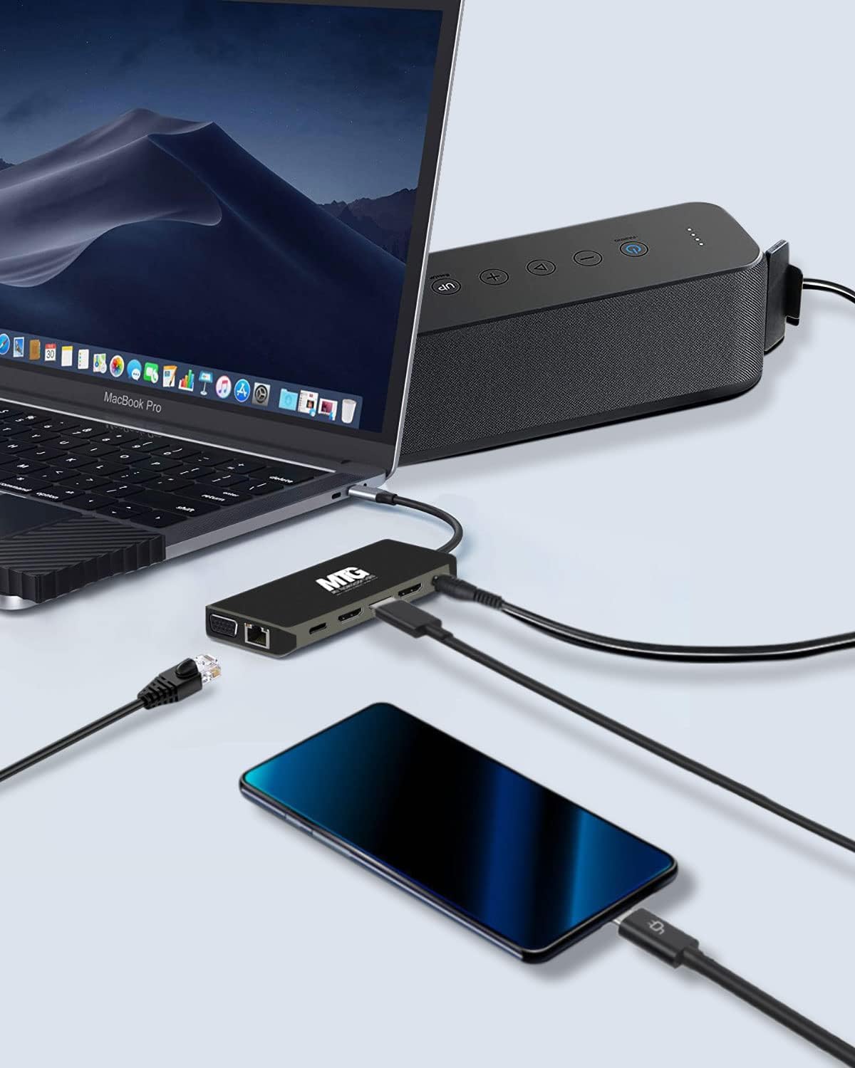 MTG Desktop Bundle 24' 1080p LCD Monitor - Full HD, 75Hz, 3ms, VESA Mountable, USB C Docking Station 10 in 1 Hub (Power Adapter not included) for Windows and Mac, with MTG USB wired Keyboard and Mouse