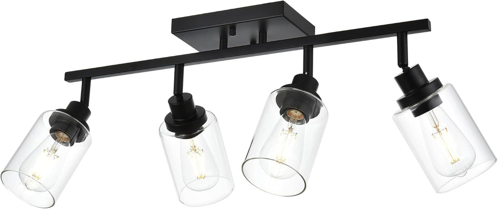 4-Light Track Lighting Kit Black Track Lighting Fixtures Bathroom Wall Sconces Ceiling Mount Kitchen Tracking Lights, Rotatable Spotlight with Clear Glass Shade for Kitchen Shop Hallway