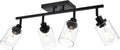 4-Light Track Lighting Kit Black Track Lighting Fixtures Bathroom Wall Sconces Ceiling Mount Kitchen Tracking Lights, Rotatable Spotlight with Clear Glass Shade for Kitchen Shop Hallway