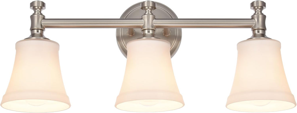 Bathroom Vanity Light Fixtures, Traditional Aged Brass 3 Lights Wall Sconce Lighting with Opal Glass Shade, Porch Wall Mount Light Fixture for Bathroom, Mirror Cabinets Hallway Stairs