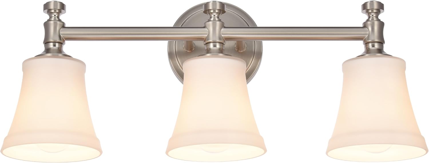 Bathroom Vanity Light Fixtures, Traditional Aged Brass 3 Lights Wall Sconce Lighting with Opal Glass Shade, Porch Wall Mount Light Fixture for Bathroom, Mirror Cabinets Hallway Stairs