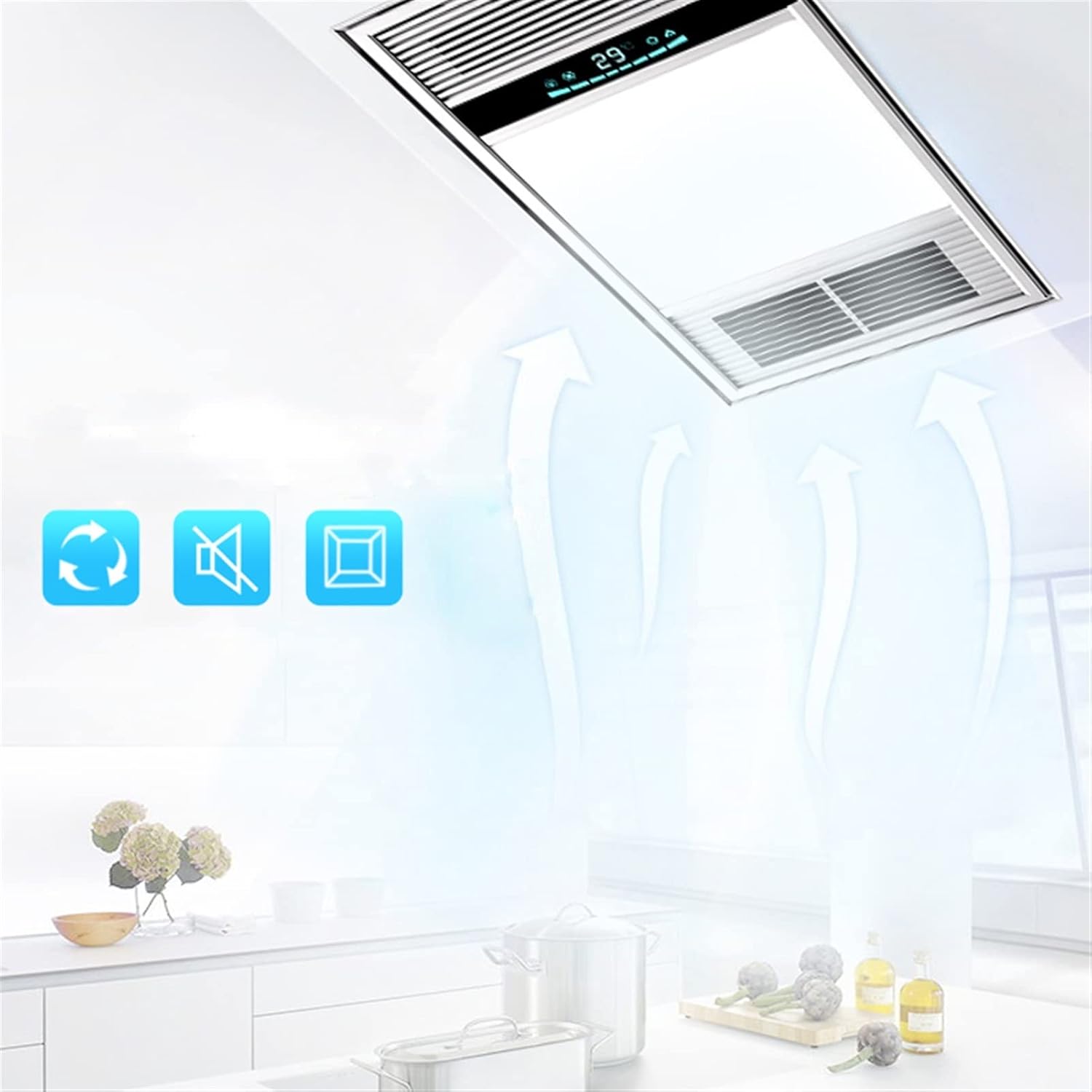 Exhaust Fan Integrated Ceiling Exhaust Fan Light Combo, 2-in-1 Ultra Quiet Bathroom Fan with LED Light, 30 x 60 cm Ceiling Ventilation Fan Vent for Home Household Vent Fan/Exhaust Fans (Gold 300 x 600