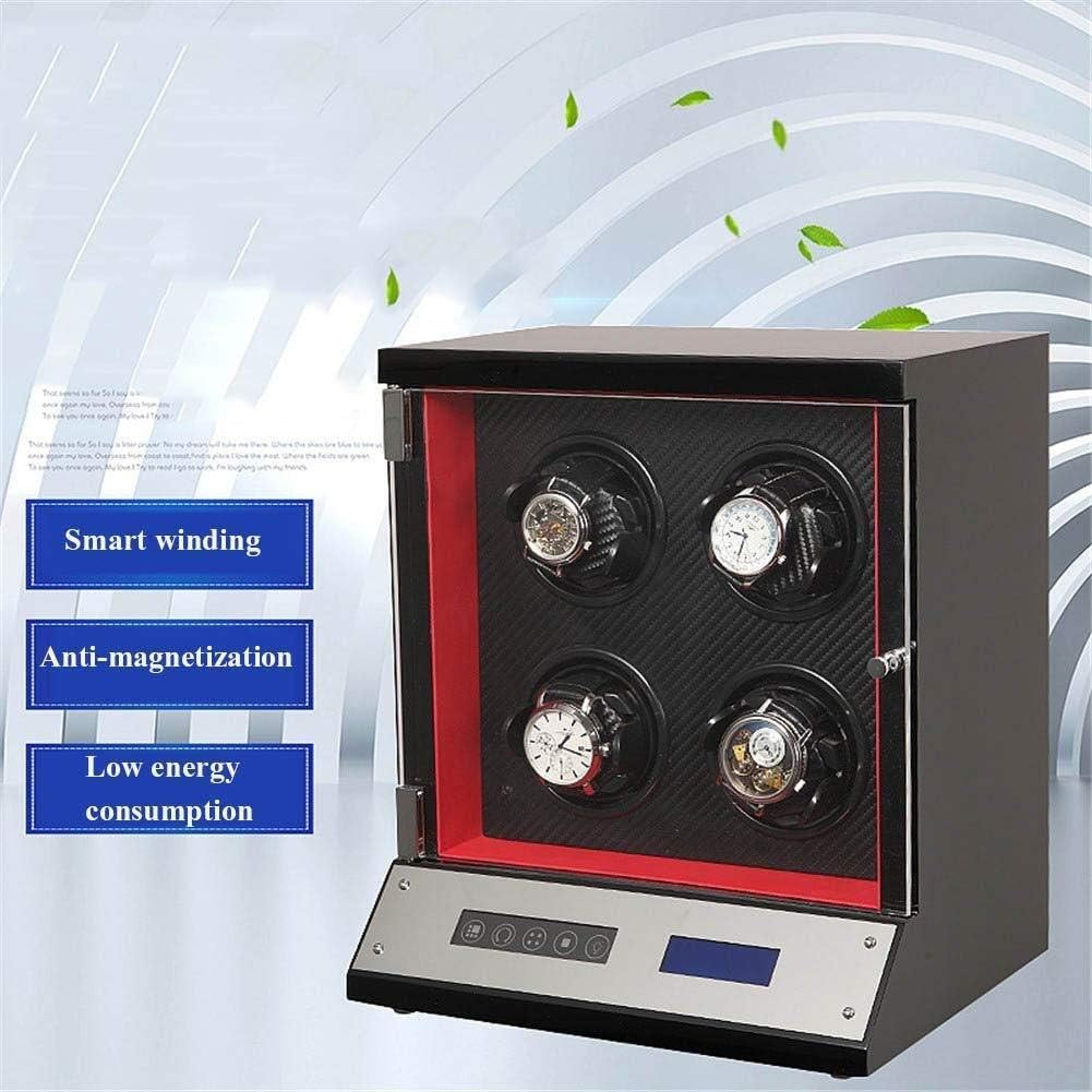 4 Watches Automatic Watch Winder LCD Display Monitor 5 Modes Wooden Storage Case Piano Paint Black Gloss Wrist Watch Winder Rotator Deluxe Silent Motor Remote Control-35×30×40CM