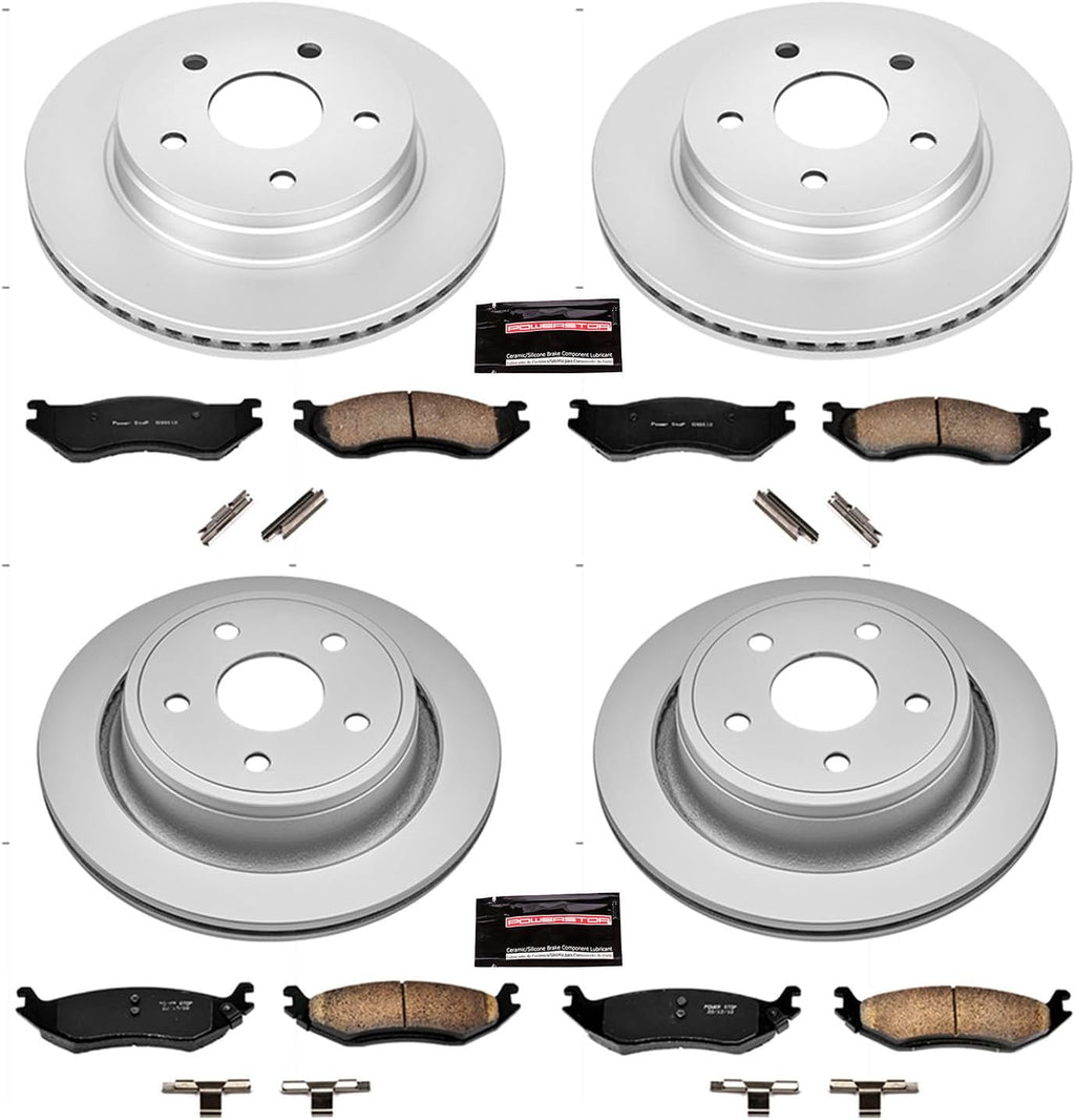 PowerStop Front and Rear Brake Kit for Dodge Ram 1500 2003-05 - Fully-Coated Disc Rotors with Z17 Ceramic Brake Pads Replacement, CRK2168