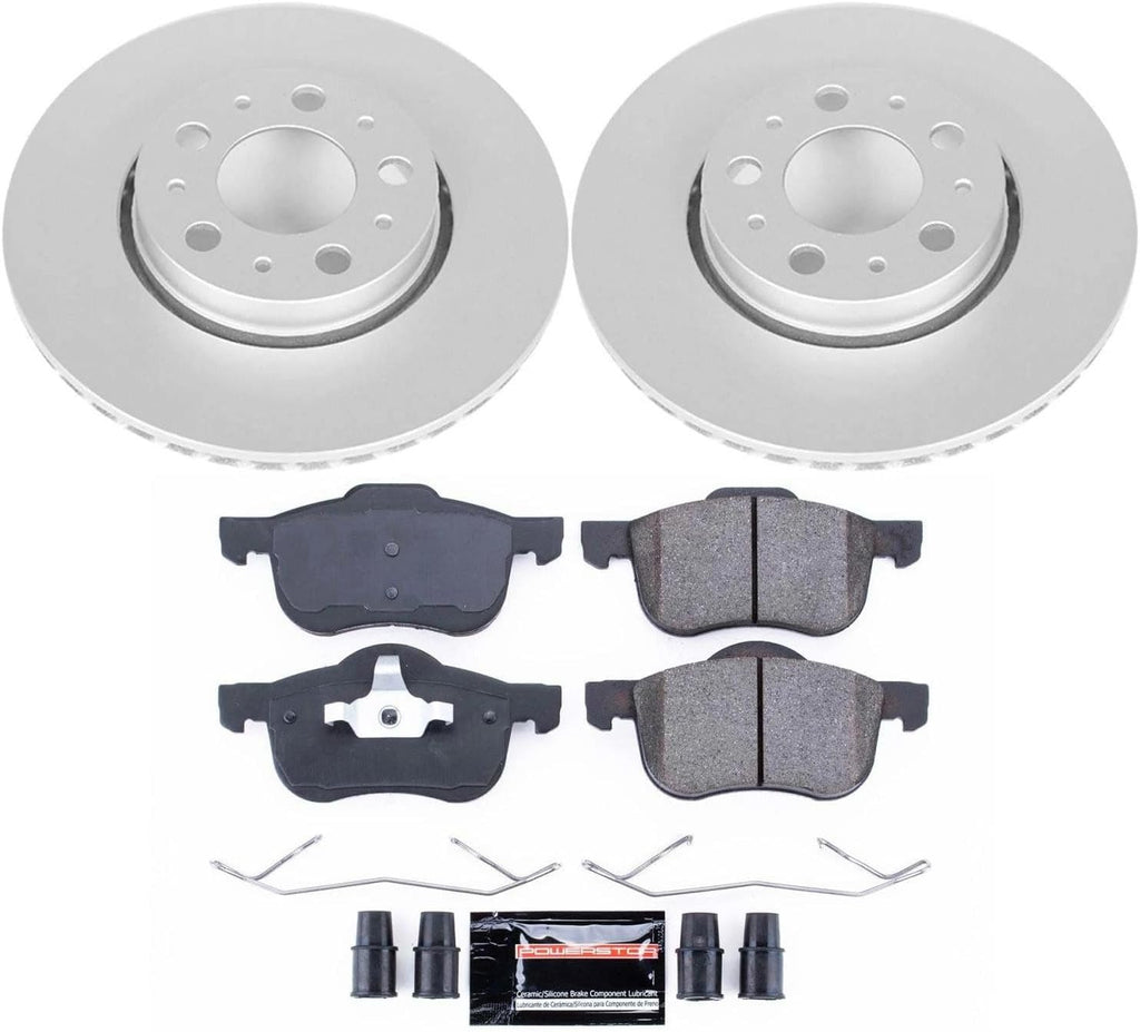 PowerStop Front Brake Kit for Volvo S60 2001-09 |S80 1999-06 |V70 2001-07 |XC70 2003-07 - Fully-Coated Disc Rotors with Z23 Carbon-Fiber Ceramic Brake Pads Upgrade, CRK3004