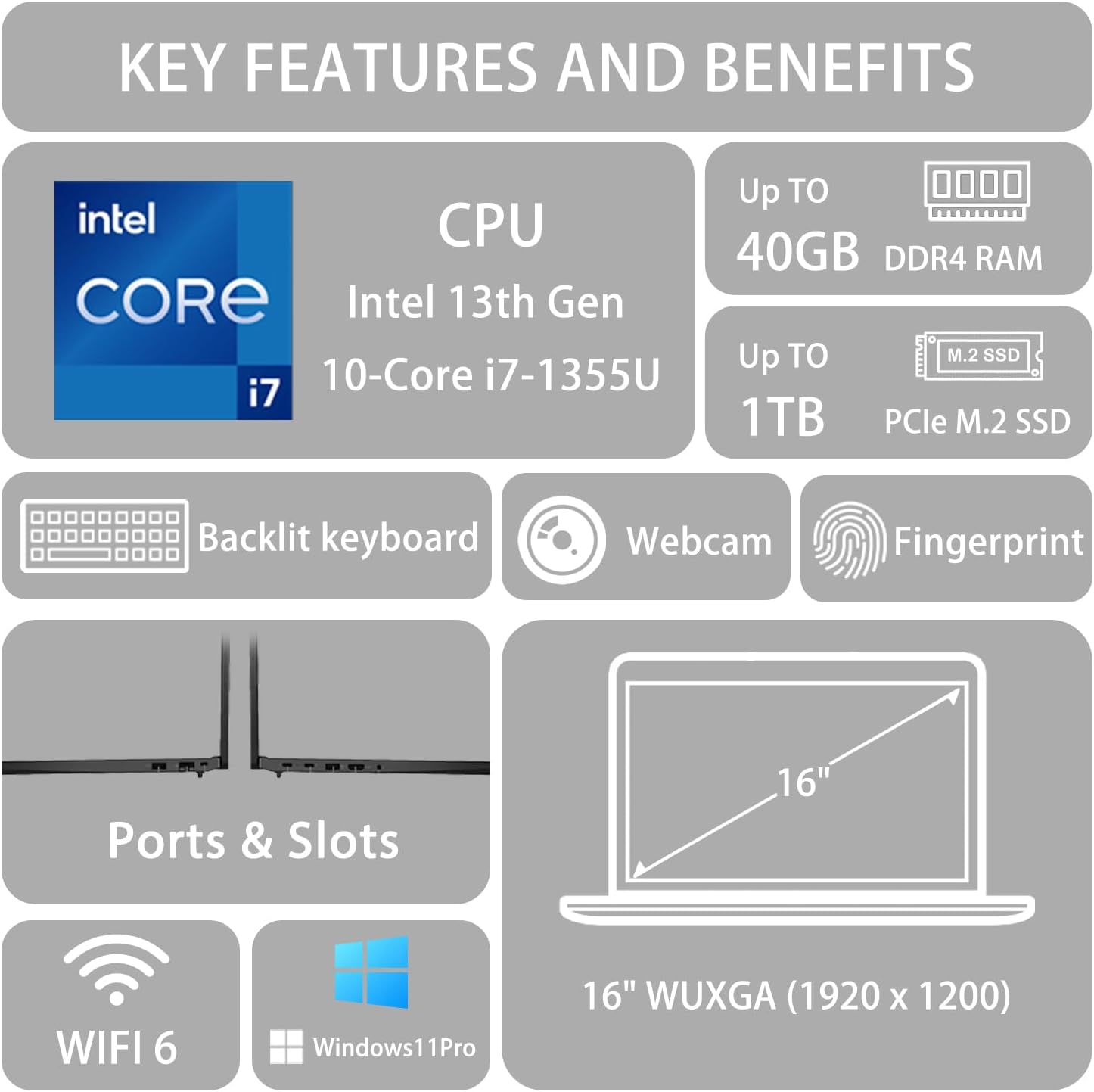 Lenovo ThinkPad E16 Business Laptop, 16' FHD+ Anti-Glare Display, Intel 13th Gen 10-Core i7-1355U, 16GB RAM, 512GB SSD, Fingerprint, Backlit Keyboard, Webcam, HDMI, Wi-Fi 6, Windows 11 Pro, Black