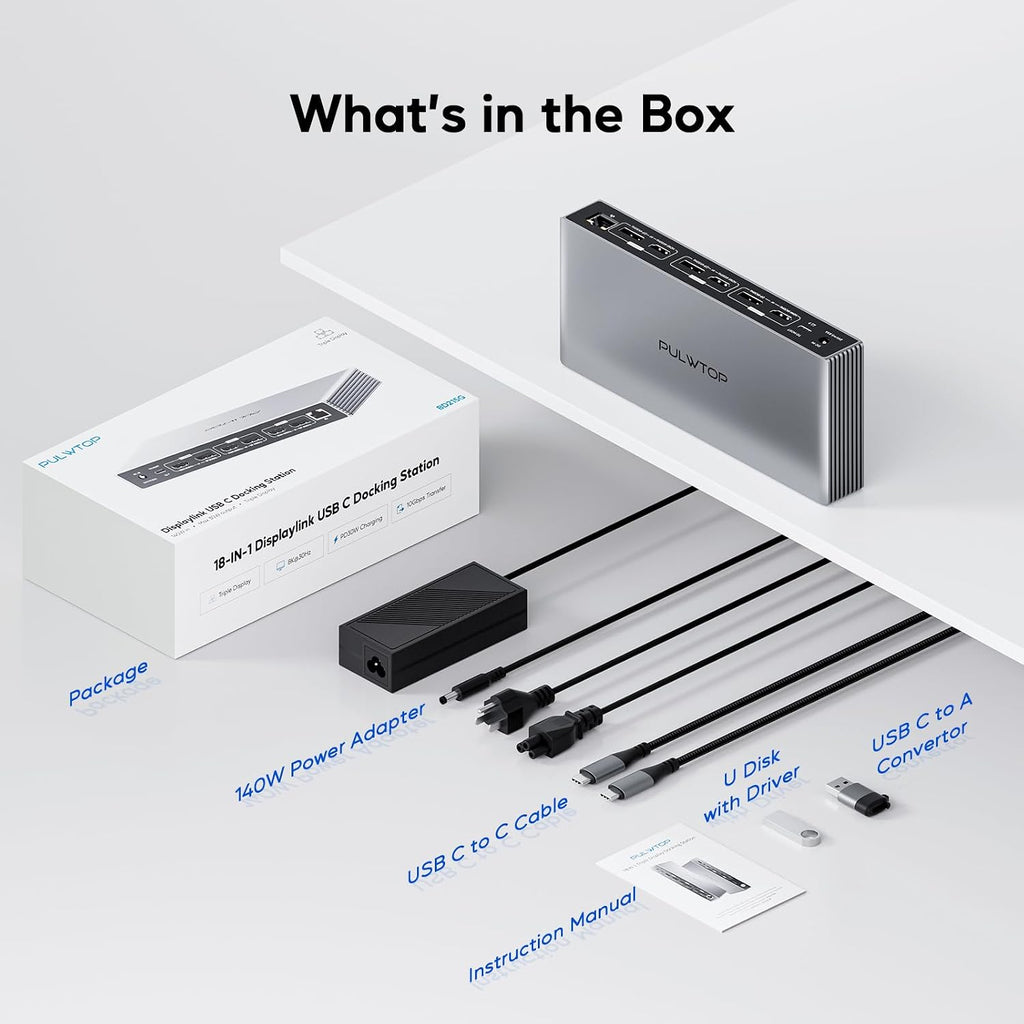 Displaylink Docking Station, PULWTOP USB C DisplayLink Dock Triple Displays for MacBook M1/M2/M3/M4 Windows, 8K/4K@60Hz Displaylink Dock with 3HDMI, 3 Display Port, PD 30W,USB A/C 10Gbps, Ethernet