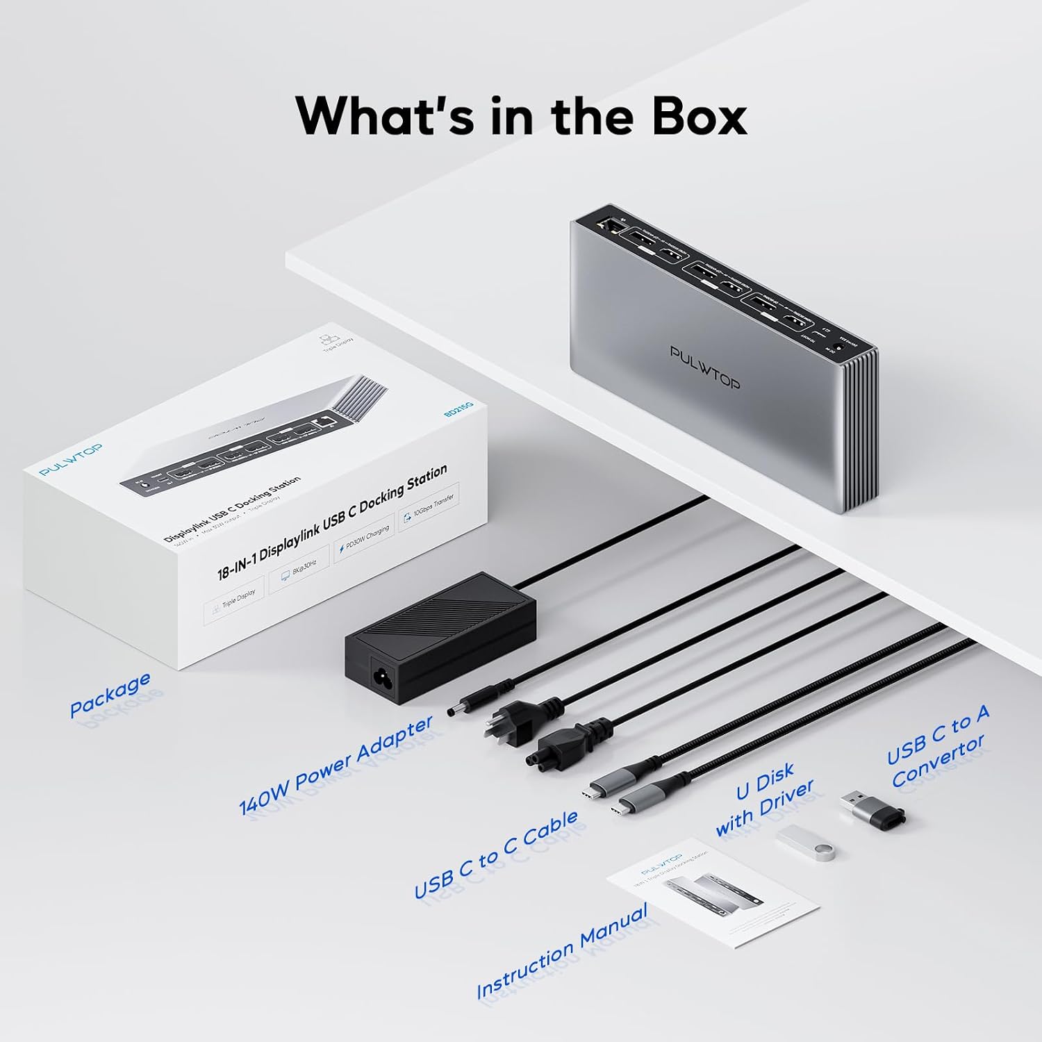 Displaylink Docking Station, PULWTOP USB C DisplayLink Dock Triple Displays for MacBook M1/M2/M3/M4 Windows, 8K/4K@60Hz Displaylink Dock with 3HDMI, 3 Display Port, PD 30W,USB A/C 10Gbps, Ethernet