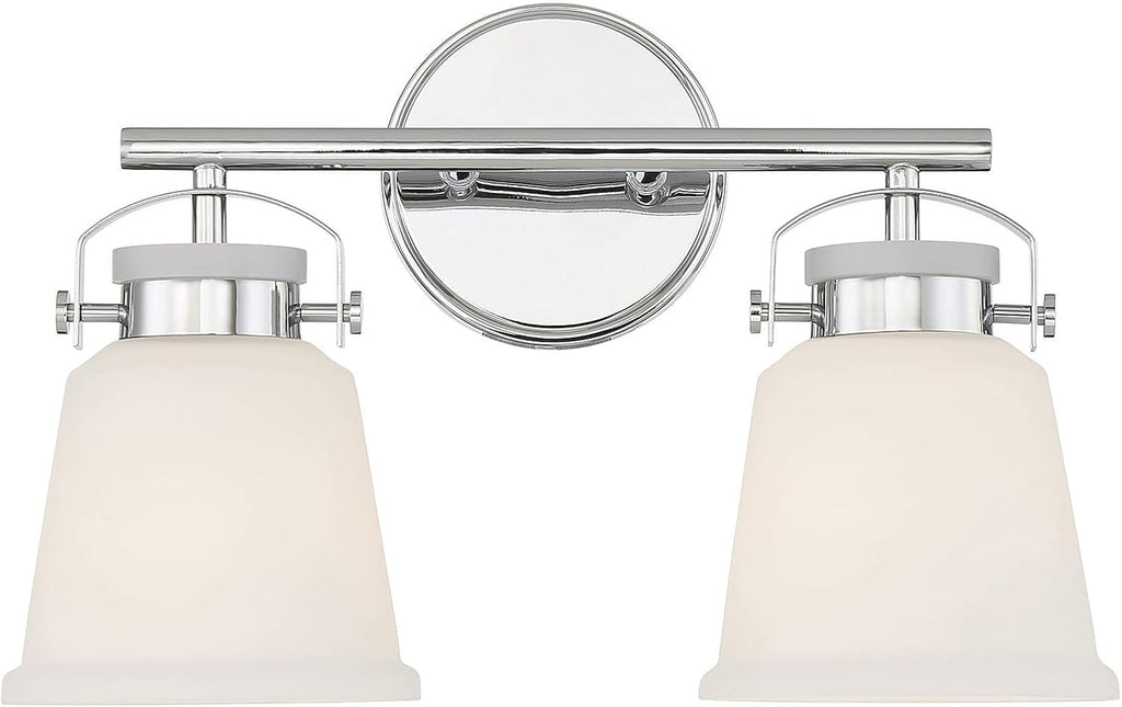 Savoy House 8-1627-2-11 Kaden Industrial Traditional White Opal Glass Bathroom Vanity Wall Light, 2-Light 120 Total Watts, 11' H x 16' W, Polished Chrome