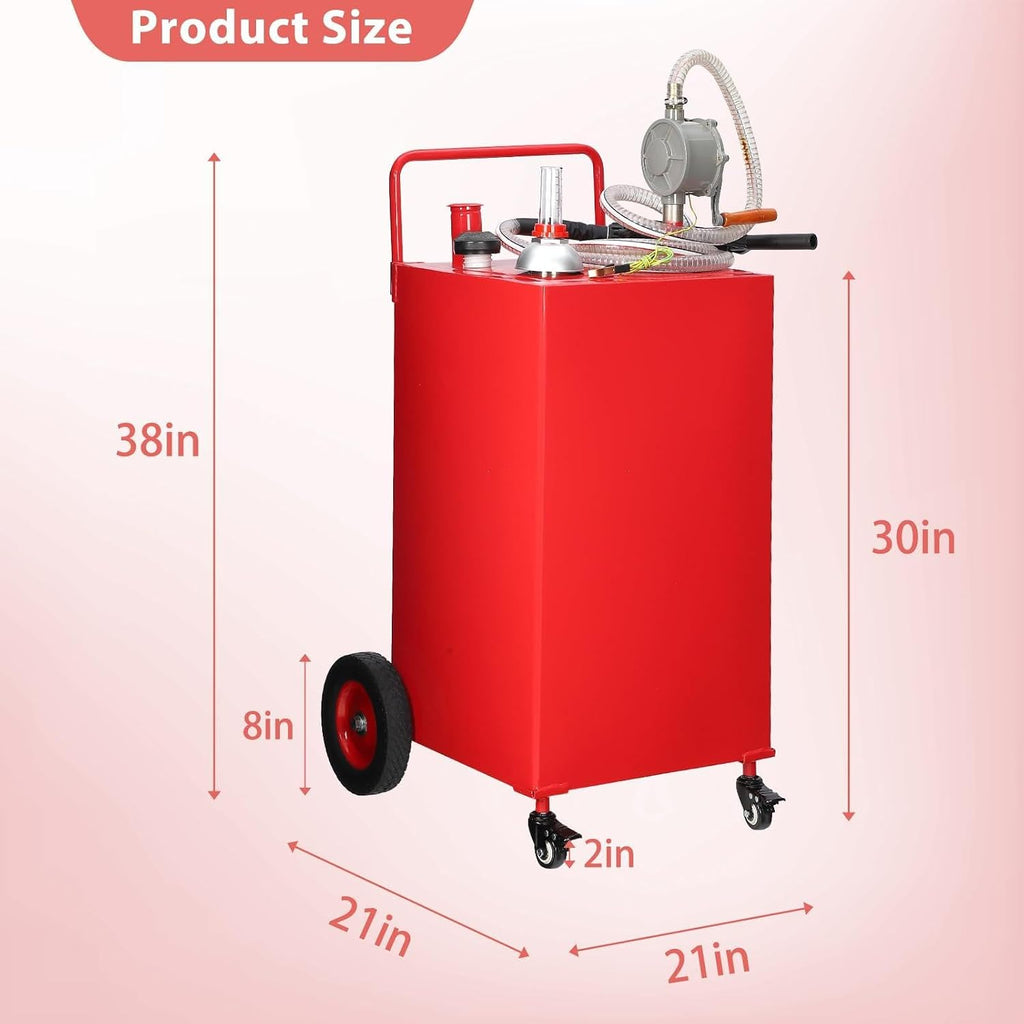 30 Gallon Portable Gas Caddy with Manual Transfer Pump - Fuel Caddy on 4 Wheels for Cars, Lawn Mowers, ATVs, Boats