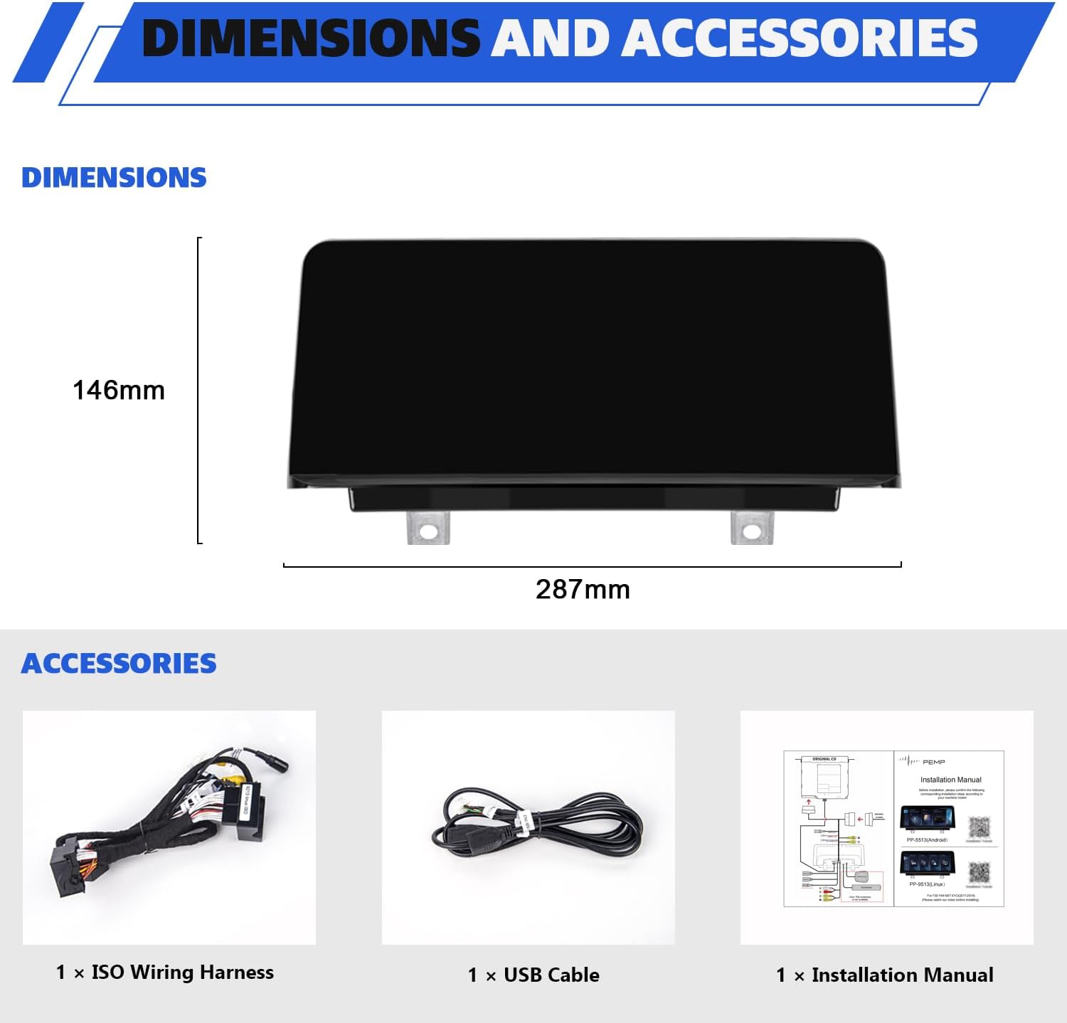 PEMP 10.25' Linux Screen for BMW 3 Series F30 X1 F48 2017-2019 EVO ID6, Wireless CarPlay Android Auto Support for Calls and Music Using OEM Bluetooth