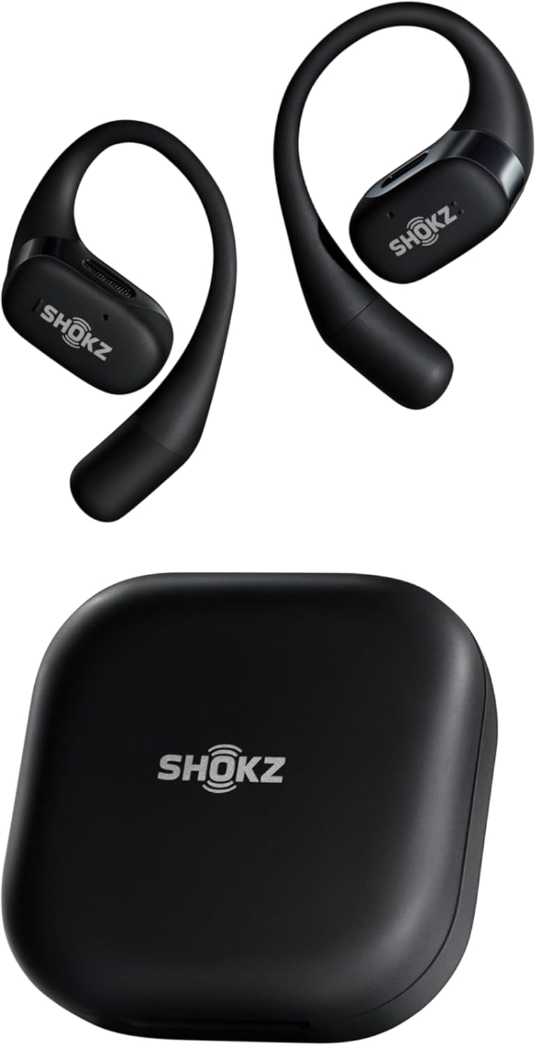 SHOKZ OpenFit-Open-Ear True Wireless Bluetooth Headphones with Microphone,Earbuds with Earhooks,Sweat Resistant,Fast Charging,28HRS Playtime,Compatible with iPhone&Android,Black,Bluetooth5.2