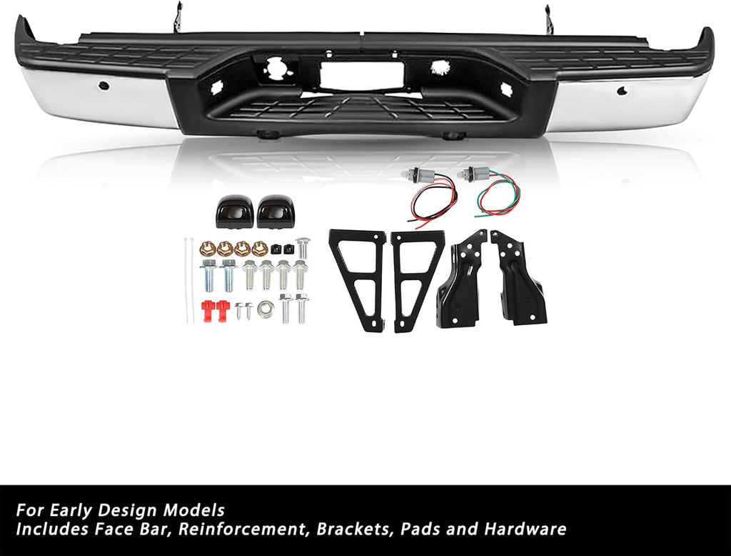 JSBOYAT Rear Step Bumper Fit for 2007-2013 Chevy Silverado 1500 / GMC Sierra 1500 Chrome Steel Bumper Assembly with Sensor Holes (Chrome) NOT Fit 2500 3500