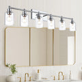 Bathroom Vanity Light Fixtures, 6-Light Vanity Lights for Bathroom Bedroom Chrome Finish Wall Mount Lights with Cylindrical Clear Glass Shade