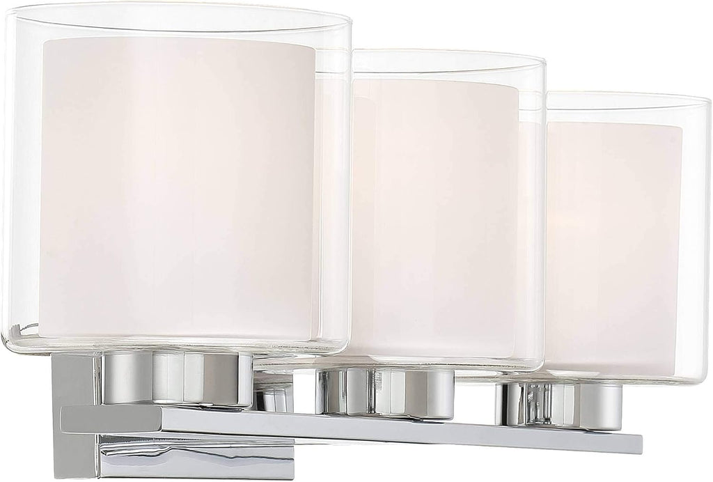 Possini Euro Design Dorris Modern Wall Mount Light Chrome Silver Hardwired 22' Wide 3-Light Fixture Clear Outer Opal Inner Glass Shade for Bedroom Bathroom Vanity Reading Living Room Hallway