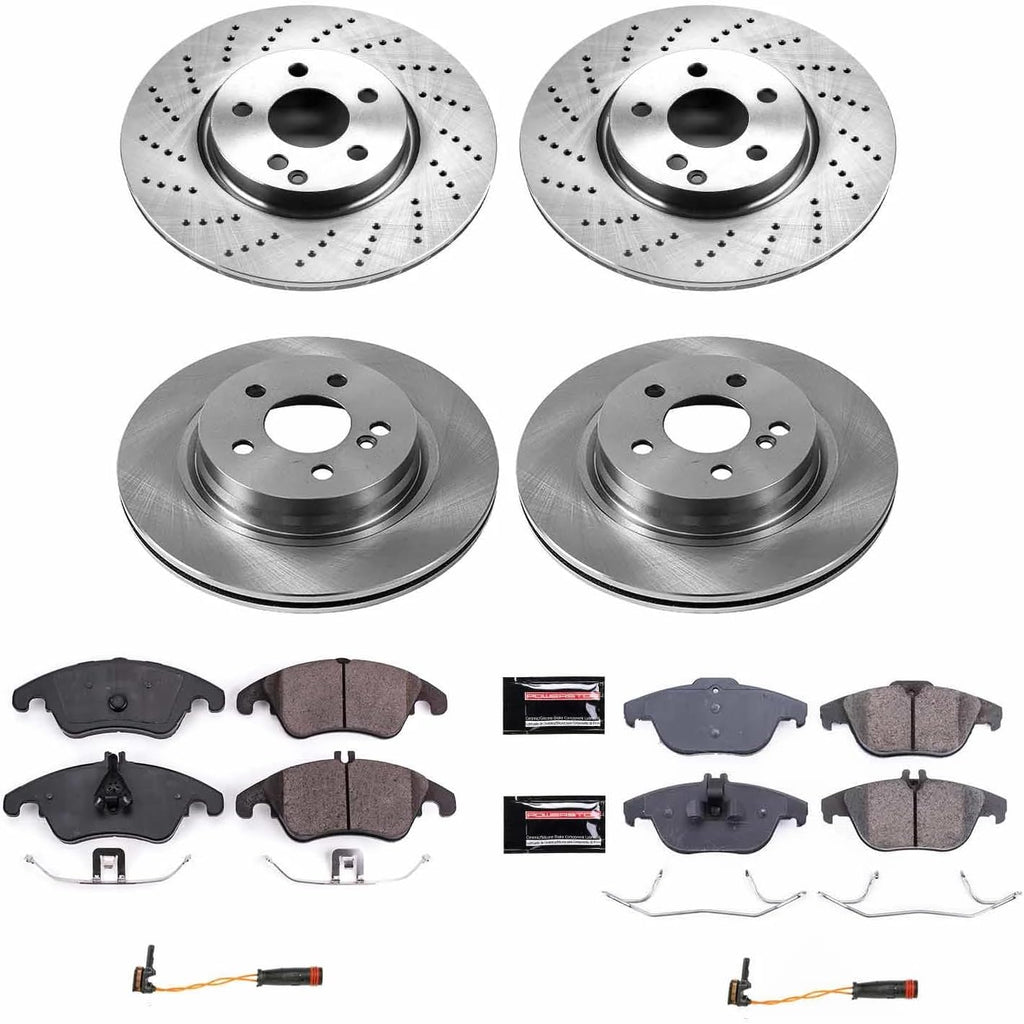 PowerStop Front and Rear Brake Kit for Mercedes-Benz C300 2014 |C350 2008-13 |E350 2010-14 |E400 2015-17 - Z17 Ceramic Brake Pads & Disc Rotors Replacement, KOE7760