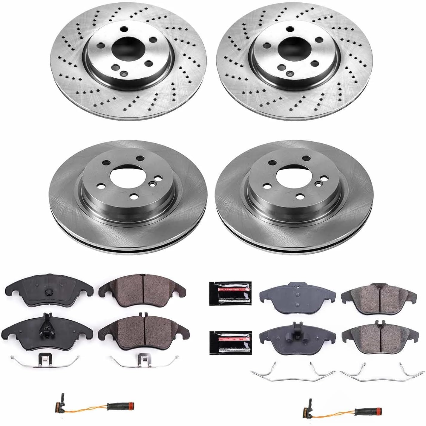 PowerStop Front and Rear Brake Kit for Mercedes-Benz C300 2014 |C350 2008-13 |E350 2010-14 |E400 2015-17 - Z17 Ceramic Brake Pads & Disc Rotors Replacement, KOE7760