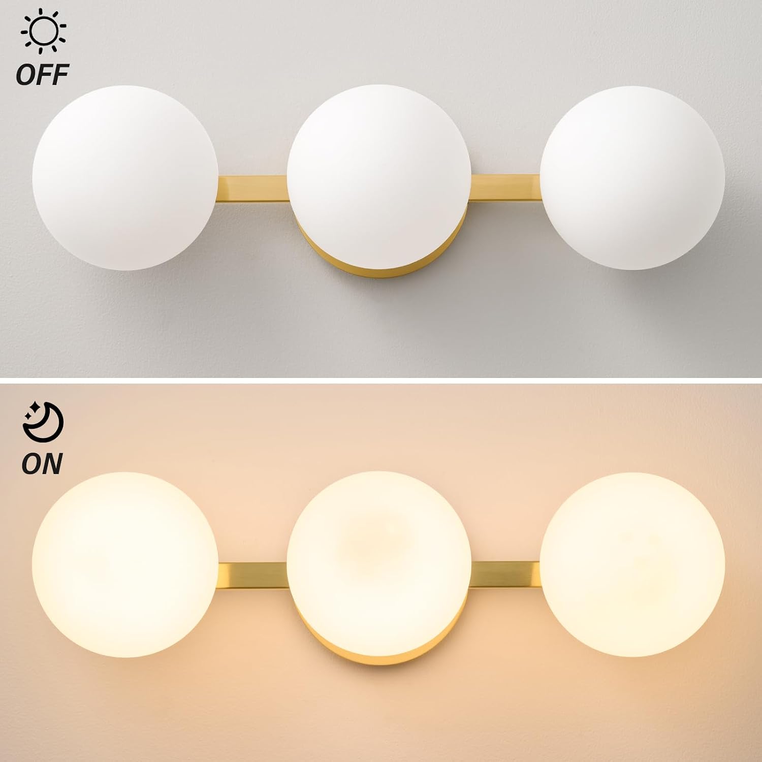 Bathroom Vanity Mirror Light Fixtures: 3 Lights Bath Wall Sconce Lighting - Brass Gold Vanity Lights with Milk Glass Shade - Modern Minimalist Makeup Light Fixture Above Mirror for Hallway E26 Base