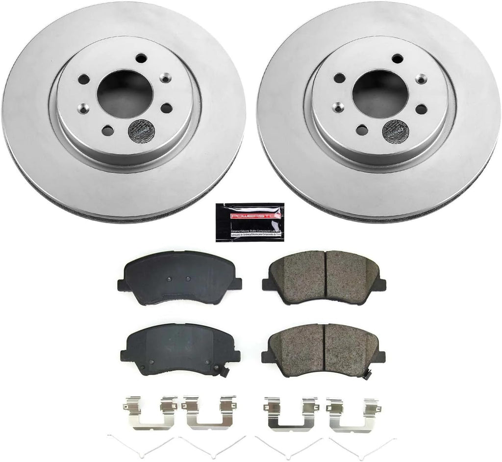 PowerStop Front Brake Kit for Hyundai Accent 2018-22 | Kia Rio 2018-22 - Fully-Coated Disc Rotors with Z17 Ceramic Brake Pads Replacement, CRK8699