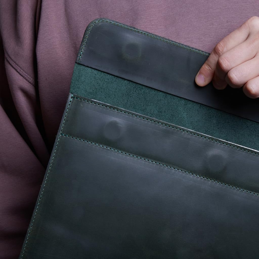 Green Leather Laptop Sleeve 13' Made for MacBook Air 13 inch Case Leather Sleeves - Carrying Protective Cases Compatible with MacBook 13' Air/Pro M1 M2 M3 M4 MAX PRO A2338 А3113 A3240 A2337, Green