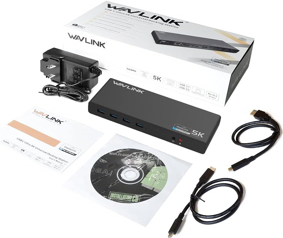 WAVLINK USB C Universal Laptop Docking Station, Dual 4K@60Hz Display & 5K Single Video Display for Laptop and PCs (2x4K@60Hz HDMI, 2x 4K@60Hz Display Port, Gigabit Ethernet, 6 USB 3.0, Audio)