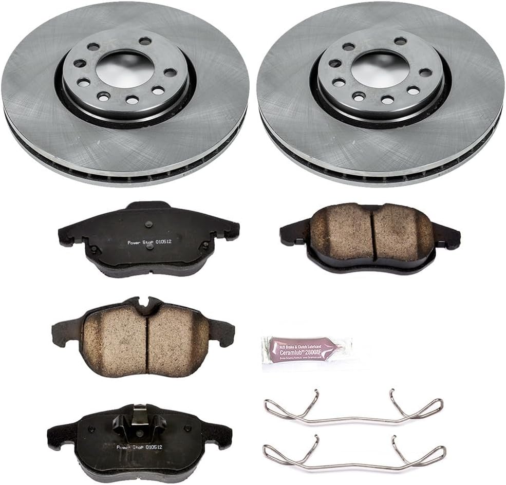 PowerStop Front Brake Kit for Saab 9-3 2003-11 | Saab 9-3X 2010-11 - Z17 Ceramic Brake Pads & Disc Rotors Replacement, KOE985
