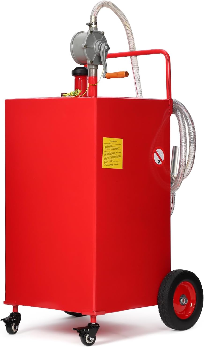 Garvee 50 gal Fuel Caddy with Manual Pump – Heavy Duty Gasoline & Diesel Transfer Tank On 4 Wheels, Spill-Proof Portable Fuel Container for Boat, Truck, Lawn Mower, ATV, Garage & Farm – Red