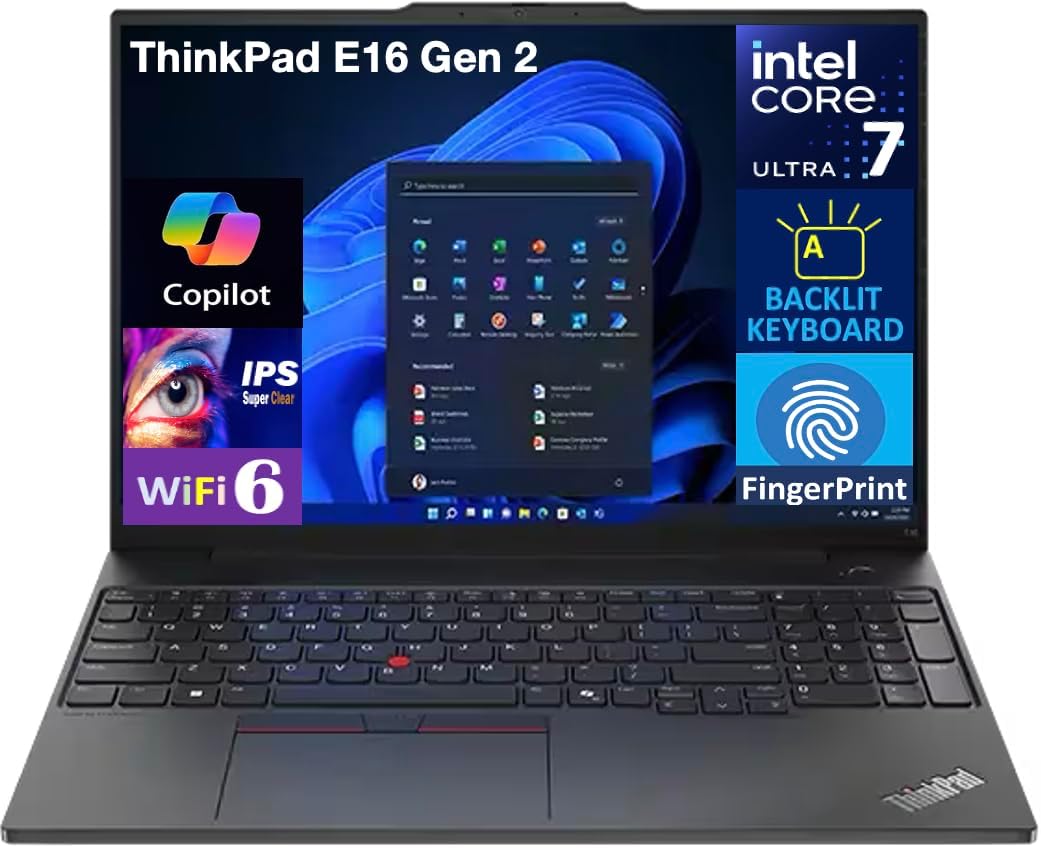 Lenovo ThinkPad E16 Gen 2 AI Business Laptop 16.0' IPS FHD Display (Intel Core Ultra 7 155U (Beats i7-1365u), 64GB DDR5, 1TB SSD, Backlit KB, Fingerprint, Thunderbolt 4, Win11P) w/DKZ Hub
