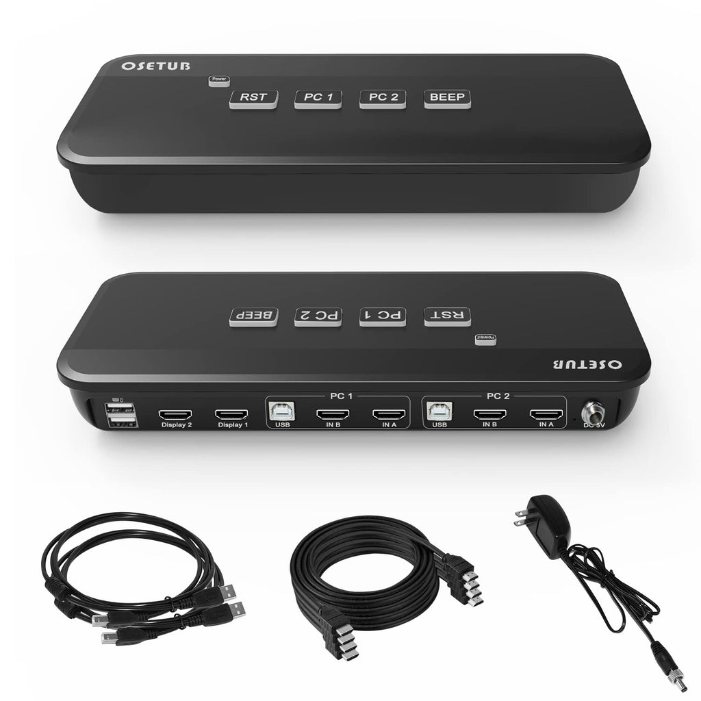 HDMI KVM Switch Dual Monitor, 2 Port KVM Switch Dual Monitor Keyboard Video Mouse Peripherals Switcher with 2 USB 2.0 Hub for 2 Monitors 2 Computers
