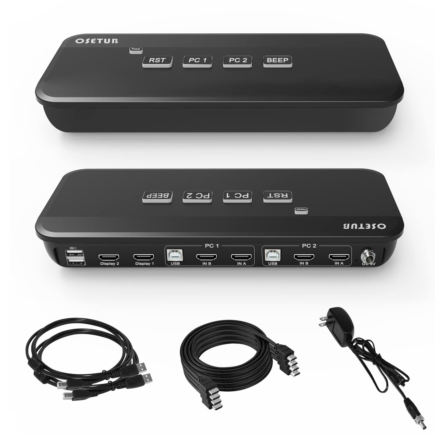 HDMI KVM Switch Dual Monitor, 2 Port KVM Switch Dual Monitor Keyboard Video Mouse Peripherals Switcher with 2 USB 2.0 Hub for 2 Monitors 2 Computers