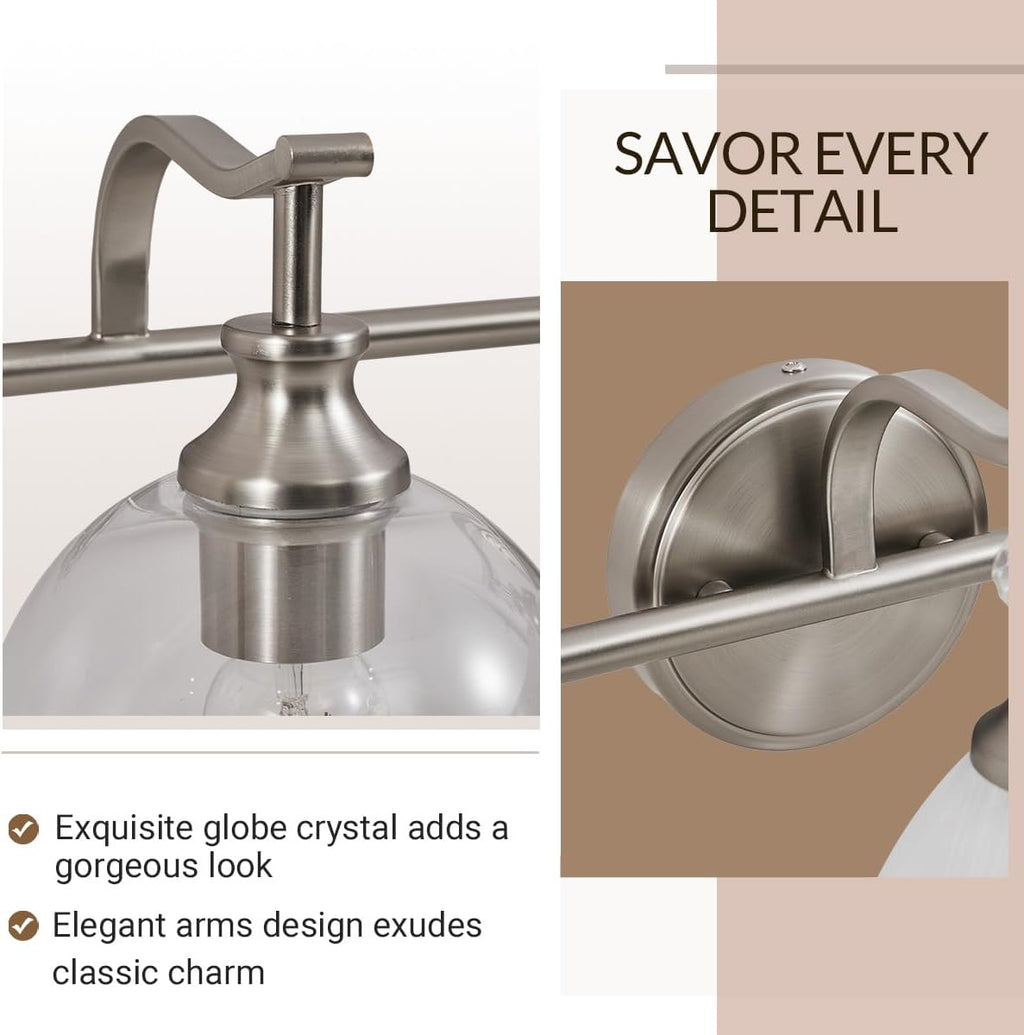 ANDY STAR Brushed Nickel Vanity Lights for Bathroom, 4 Light Vanity Light Brushed Nickel, Farmhouse Vanity Lighting Fixtures, 30.5 Inch Modern Silver Wall Sconce, E26 Base Bulbs Required, UL Certified