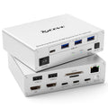KCEVE 15-in-1 KVM Switch USB C Docking Station, USB 3.0 KVM Switch 2 Monitors 2 Laptops HDMI 4K@60Hz, 80W PD, 5Gbps, MST, Gigabit Ethernet, SD/TF Card, Wired Remote(4K USB C HDMI 2 in 2 Out KVM)