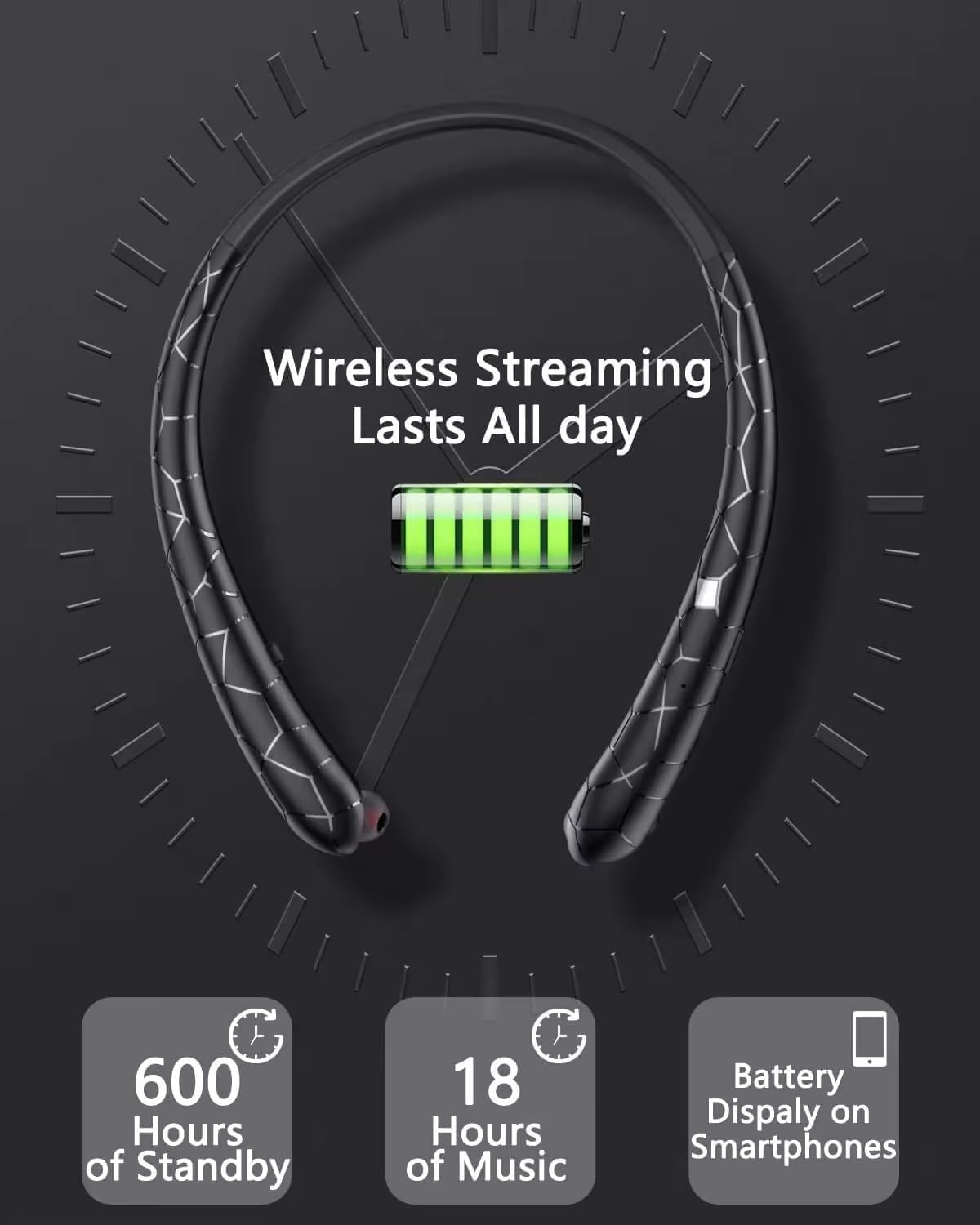 Retractable Neckband Bluetooth Headphones Auto Retractable Earbuds Wireless Earphones with 14Hrs HD Playtime, IPX5 Waterproof, CVC8.0 Noise Cancellation Mic for Crystal Clear Calls, Ideal for Exercise