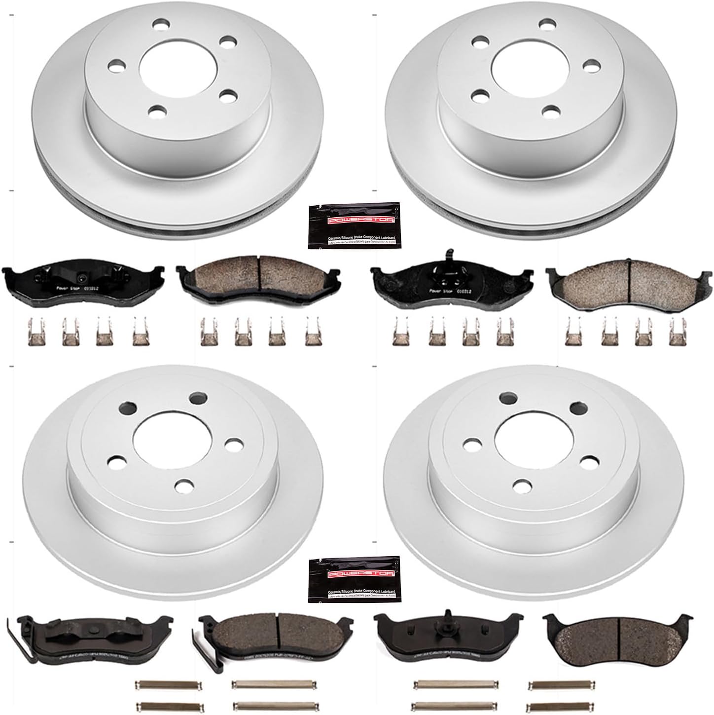 PowerStop Front and Rear Brake Kit for Jeep Wrangler 2003-06 - Fully-Coated Disc Rotors with Z17 Ceramic Brake Pads Replacement, CRK2154