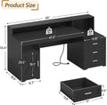 TVU Farmhouse Computer Desk with Drawers, 65'' Home Office Desk with Power Outlets, Storage Cabinet and Printer Stand, Study Writing Desks with Long Monitor Stand, Black