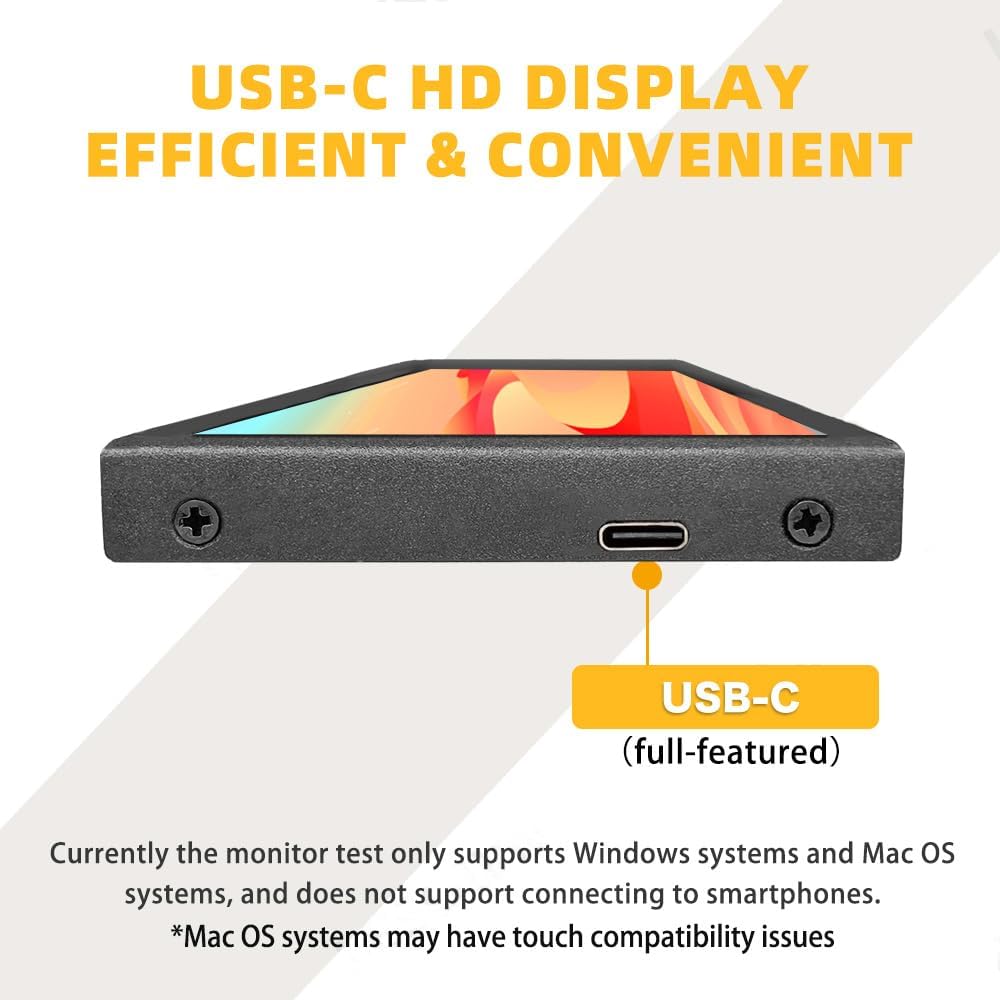 8.8 inch Small Mini Touchscreen Monitor 480x1920 IPS USB Type C Long Stretched Bar 600cd/m2 High Brightness Adjustable Strip Display for Windows Computer PC Sub Screen