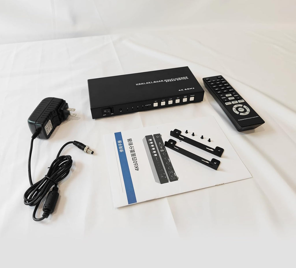 4K HDMI Quad Multi-viewer 4x1, Yinker 4 in 1 Out HDMI Quad Switcher 4 to 1 Screen Multiviewer for 4K@60Hz, Supports Audio Extractor & Screen Rotation & 8 Display Modes PIP PBP & IR Remote & RS232