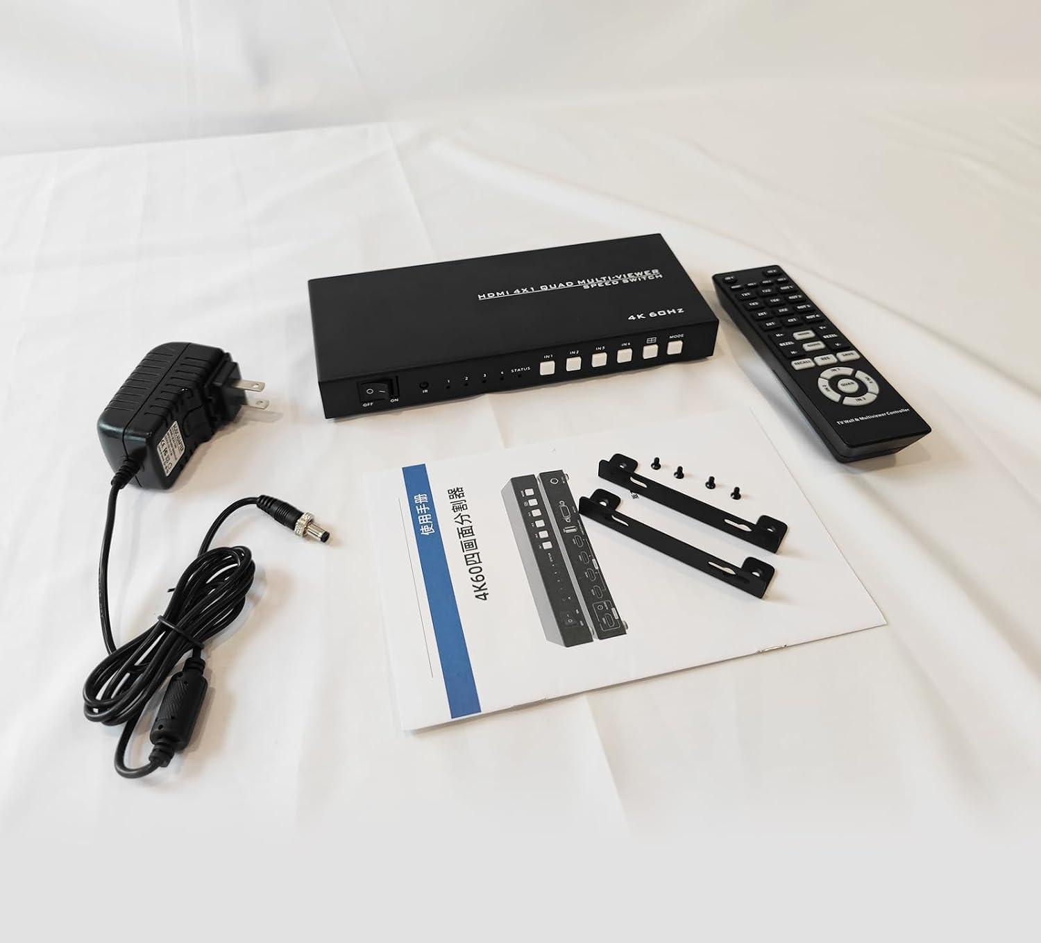 4K HDMI Quad Multi-viewer 4x1, Yinker 4 in 1 Out HDMI Quad Switcher 4 to 1 Screen Multiviewer for 4K@60Hz, Supports Audio Extractor & Screen Rotation & 8 Display Modes PIP PBP & IR Remote & RS232