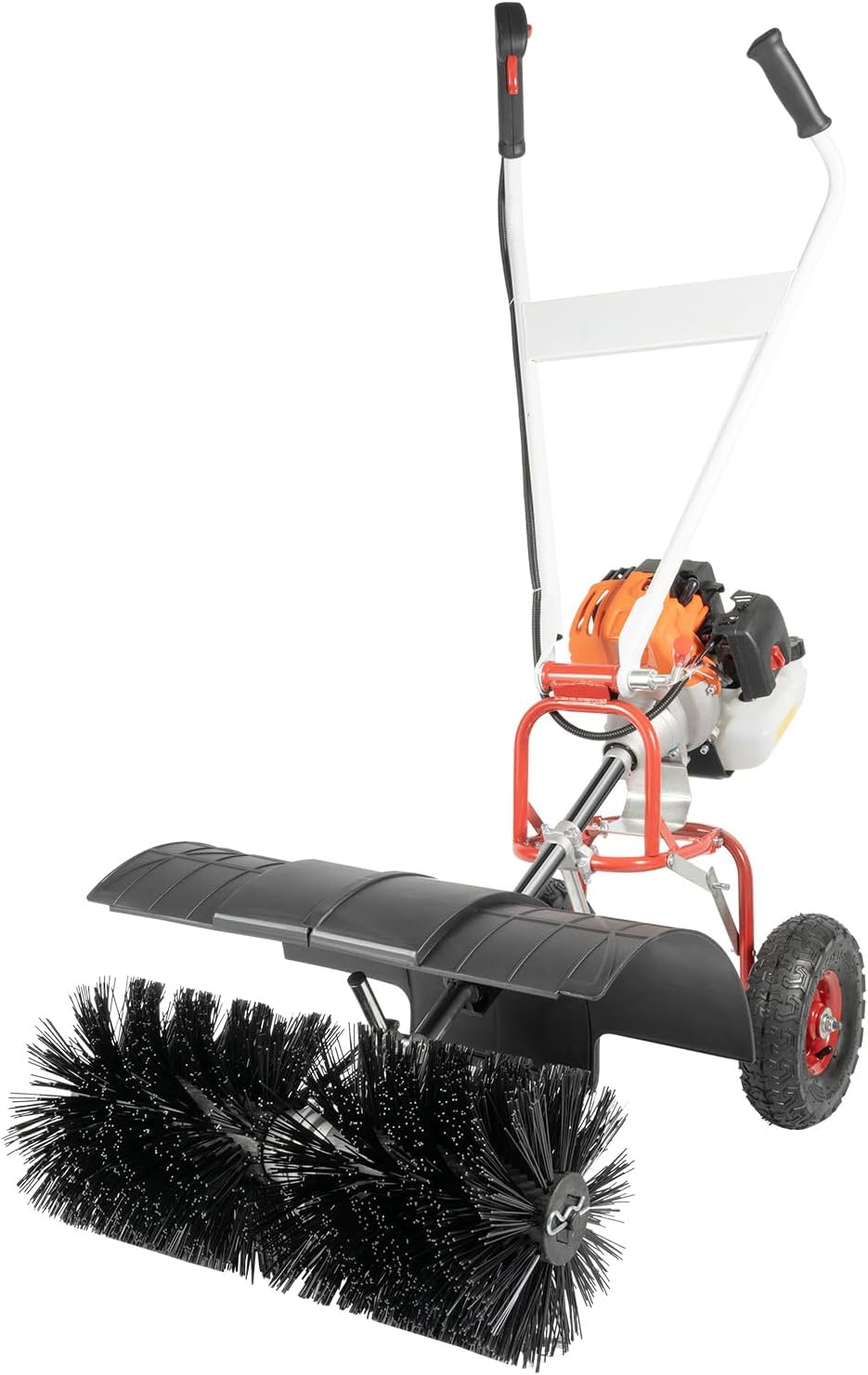 Gas Power Broom 52CC 2HP Gasoline Powered Artificial Lawn Sweeper Walk-Behind Outdoor Artificial Turf Broom Hand Push Turf Brush, for Dirt Grass Leaves Lawn Debris Artificial Turf Snow Cleaning