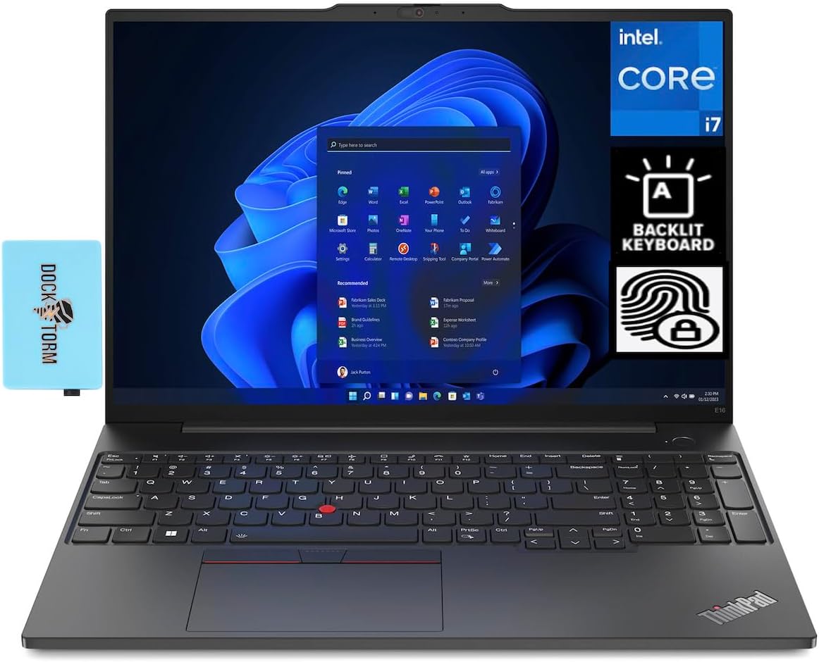 Lenovo ThinkPad E16 Gen 1 16.0' FHD IPS + WVA Business Laptop (Intel i7-1355U 10-Core, 24GB RAM, 512GB PCIe SSD, Intel Iris Xe, WiFi 6, Backlit KYB, FP Reader, BT 5.2, Thunderbolt 4, Win10P) w/Hub