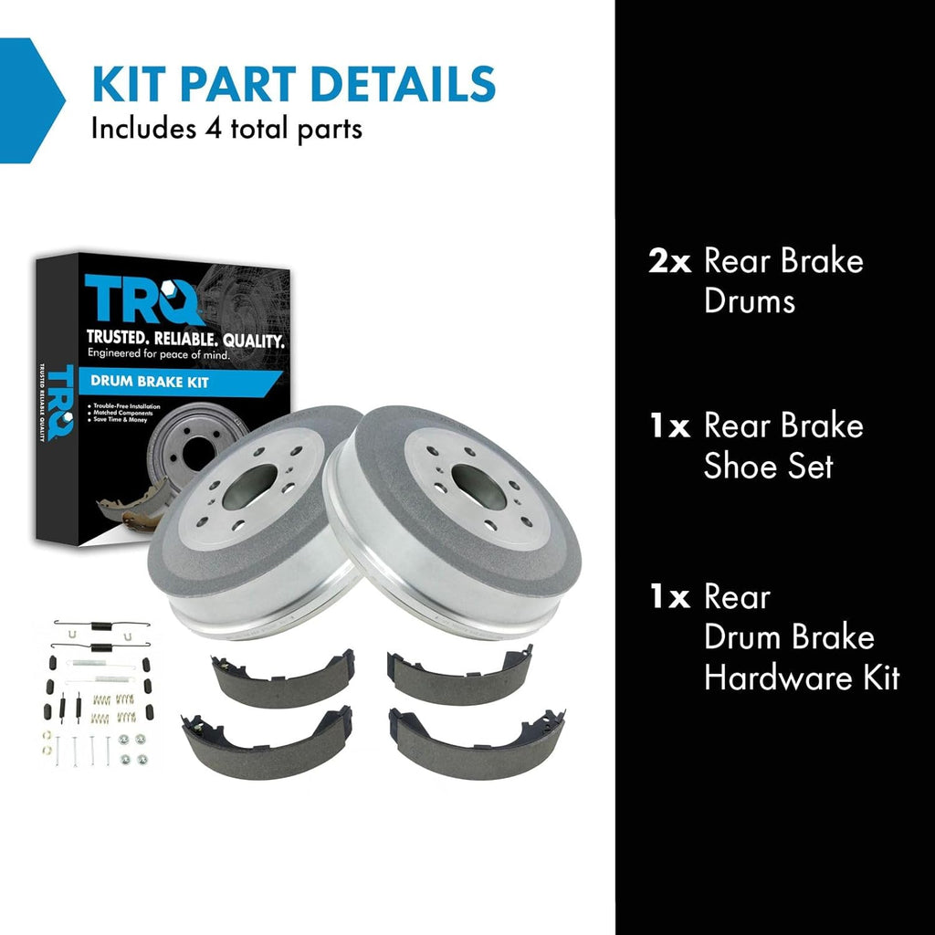 TRQ Rear Brake Shoe & Drum with Hardware Kit Compatible with 2009-2013 Chevy Silverado 1500 GMC Sierra 1500