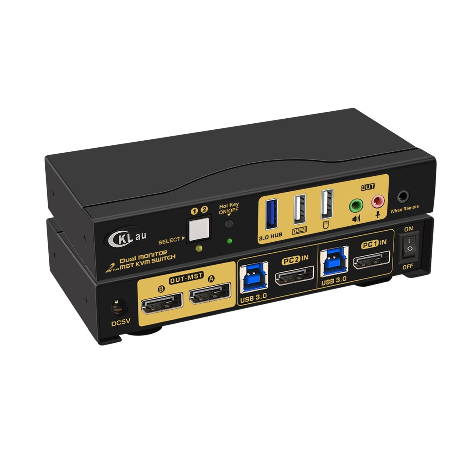 2 Port MST KVM Switch Displayport 2 Computers 2 Monitors (1 DP in, 2 DP Out) 4K60Hz 2K144Hz with Audio, Microphone, Cables, and Hub Supports Hot Key Switching Suit for Laptop Use Dual Monitors