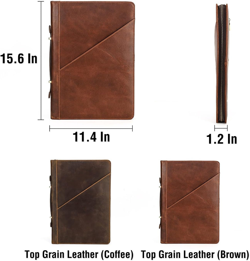 Top Grain Leather 16.2' Slim Laptop Zipper Folio Case Bag, Handmade & 2 Pockets, Compatible with MacBook Pro 16.2' A2485 M1 Max 15' Touch Bar A2141 A1707 Pro 16' Touch ID, Brown 16.2 Inch