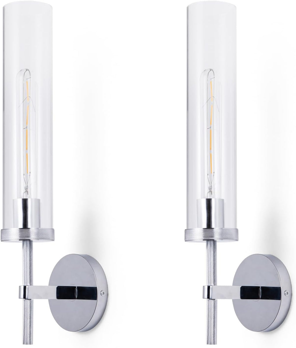 Set of 2 Hardwired 19-Inch Chrome Wall Sconces, Chrome Bathroom Light Fixtures, Vanity Lights for Bathroom, Wall Lights for Living Room (Bulb Included)